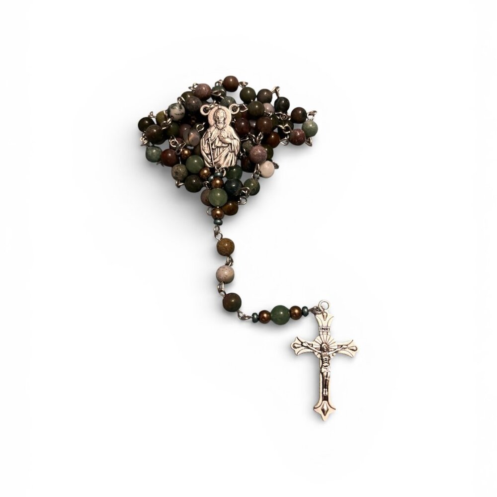 Handmade Green Stone St. Jude Catholic Rosary